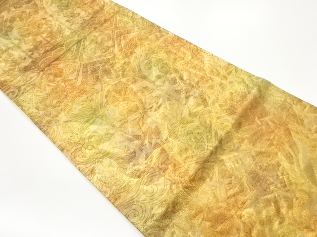 JAPANESE FUKURO OBI / WOVEN ABSTRACT FLORAL PLANTS